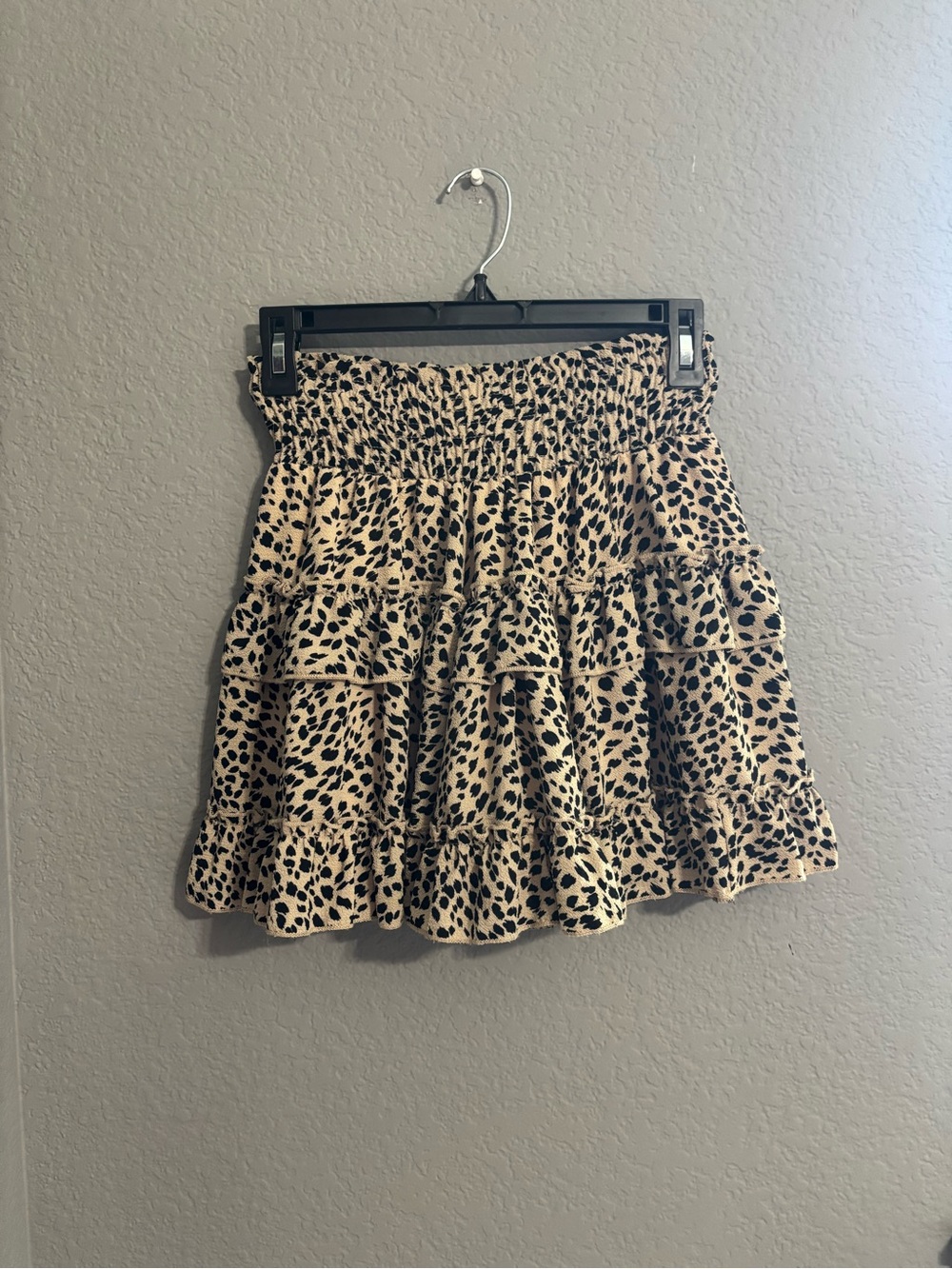 Altar'd State Beige and Black Leopard Tiered Mini Skirt